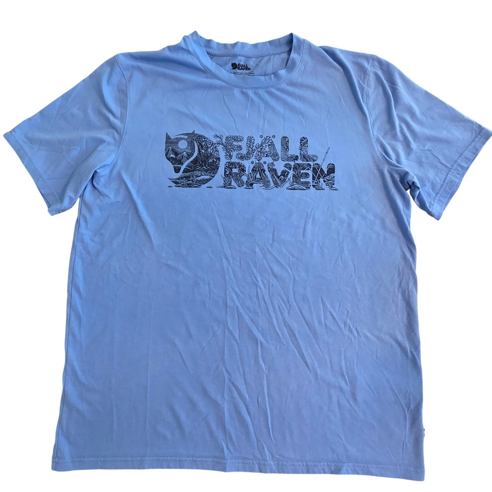 Fjallraven Lush Logo Tshirt Mens L Hiking Nature Graphic Tee Blue